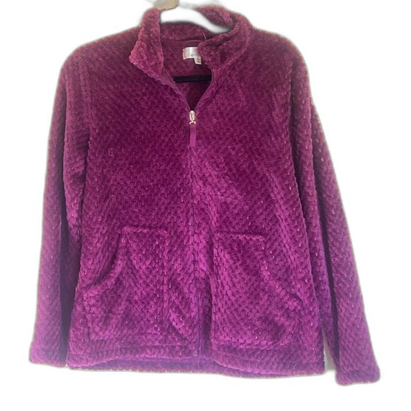 Women's Cuddl Duds Super Soft Textured Wine Zip Up Sweater - Size Small - Picture 1 of 5